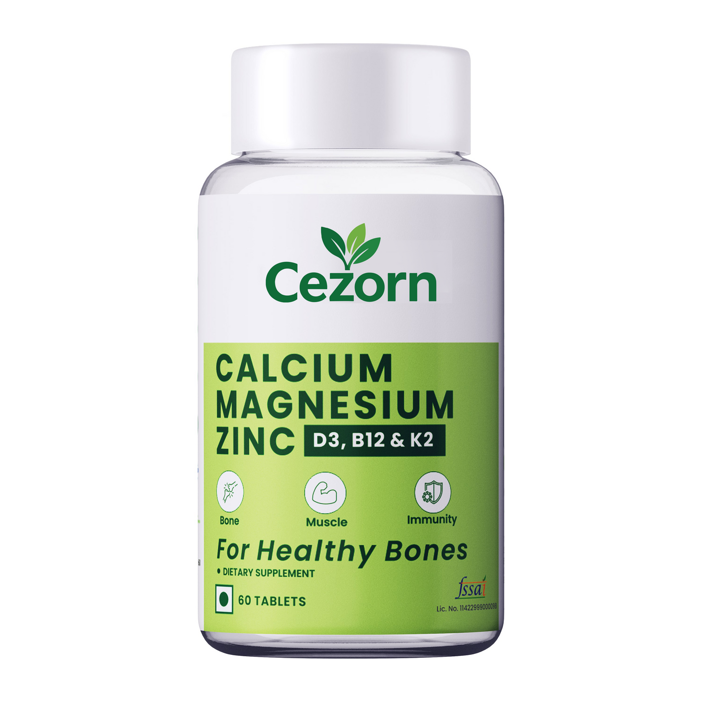Cezorn Calcium Magnesium Zinc Tablets 1000mg For Healthy Bone - 60 Veg Tablet