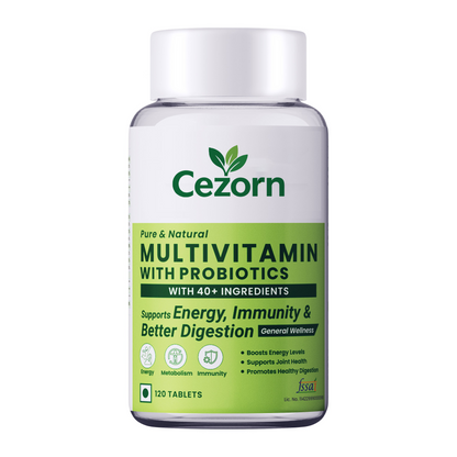Multivitamin with Probiotics - 45 Ingredients for Men & Women with Vitamin C, D, E, B3, B12, Zinc, Giloy & Biotin (120 Tablets)