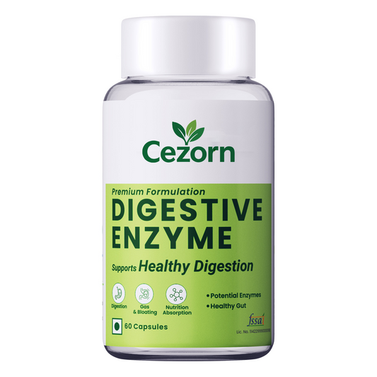 Cezorn Digestive Enzyme Capsules with Amylase, Protease, Glucoamylase | 60 Veg Capsules | Better Digestive Function, Healthy Gut & Health Management | For both Men & Women