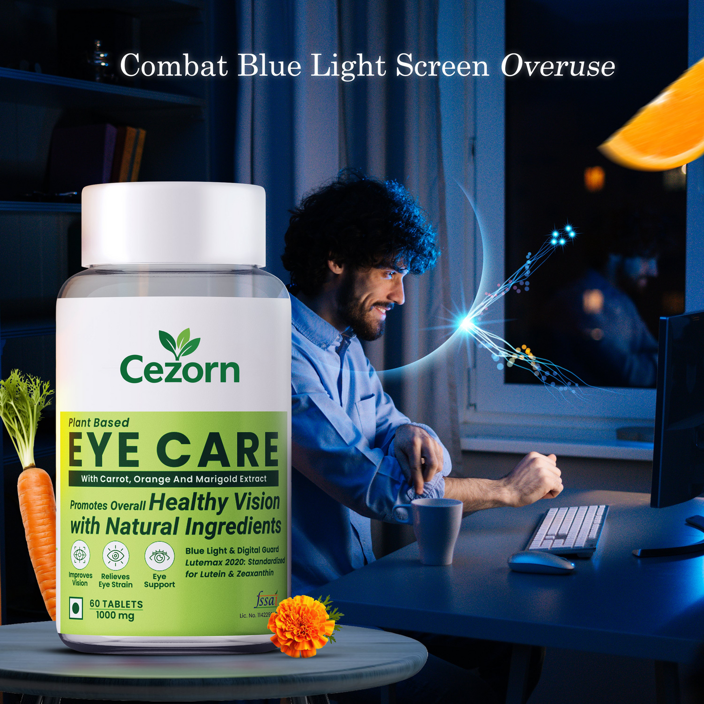 Cezorn Eye Care 1000 mg Tablets Supports Vision & Enhances Retina - 60 Veg Tablets