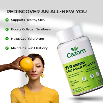 Cezorn Skin Radiance Collagen Builder 800mg Capsules | Supports Healthy Skin, Stronger Hair, Nails & Joints | 60 Capsules