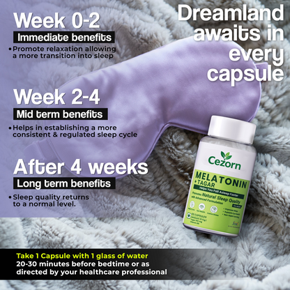 Cezorn Melatonin +Tagar Capsules 10mg For Healthy Sleep Cycle - 60 Veg Capsules