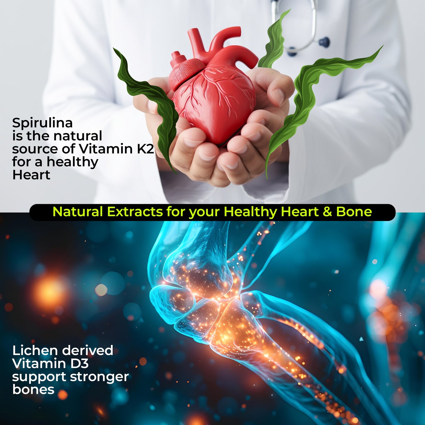 Cezorn Vitamin D3+K2 as MK7 Supplement | Support Healthy Bones & Boost Immune System & Joint Care | 60 Veg Tablets for both Men & Women